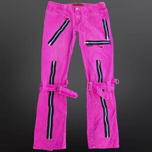 Vintage Tripp NYC Pink Black Pinstriped Pants Buckles Zippers Size 11 Low Rise